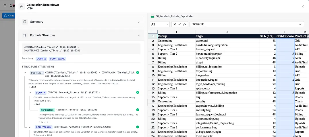 Review and modify interface showing calculation breakdown and data traceability